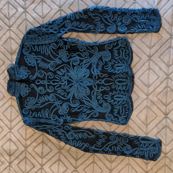 Vintage Cache Sparkly Blue and Black Blouse - Picture 4 of 4